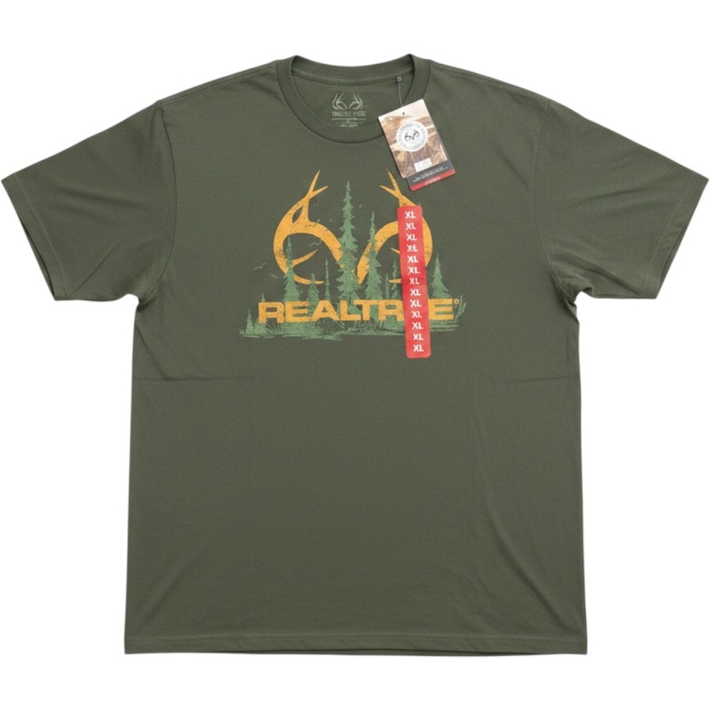 NWT Realtree Men Graphic T-Shirt XL Olive Green Antler Logo Forest Short Sleeve